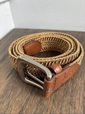 Torino Italian Woven/Leather Belt,silver tone buckle, size 42, 48” long